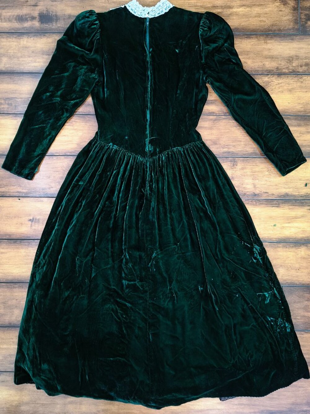 VTG Jessica McClintock Gunne Sax Velvet Lace Maxi Dress Green 8 - Picture 2 of 9